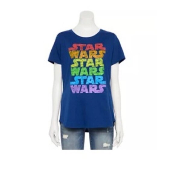 Disney’s Star Wars Rainbow Graphic Tee Women Size Large - Picture 1 of 9